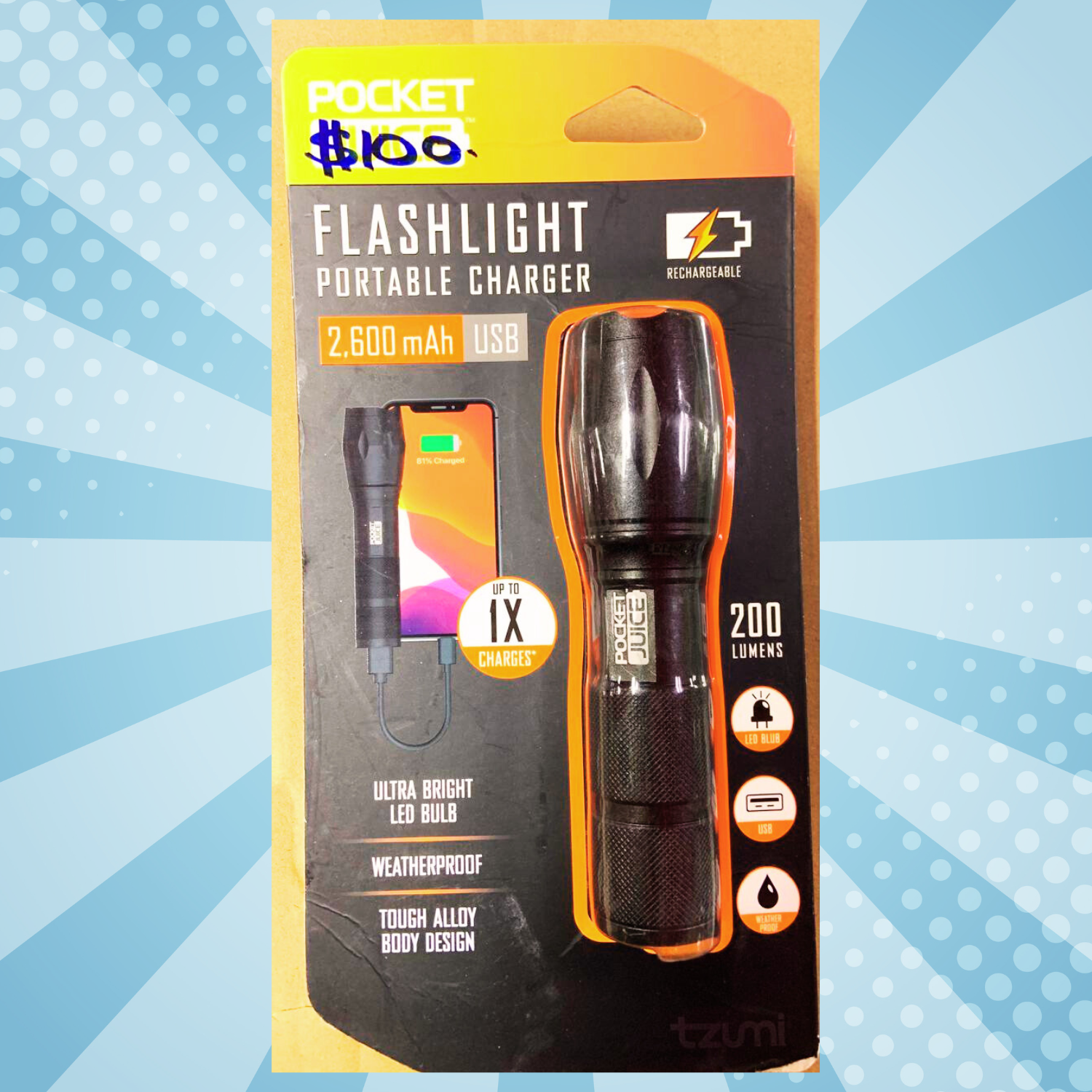 Pocket Juice Power Bank with Flashlight