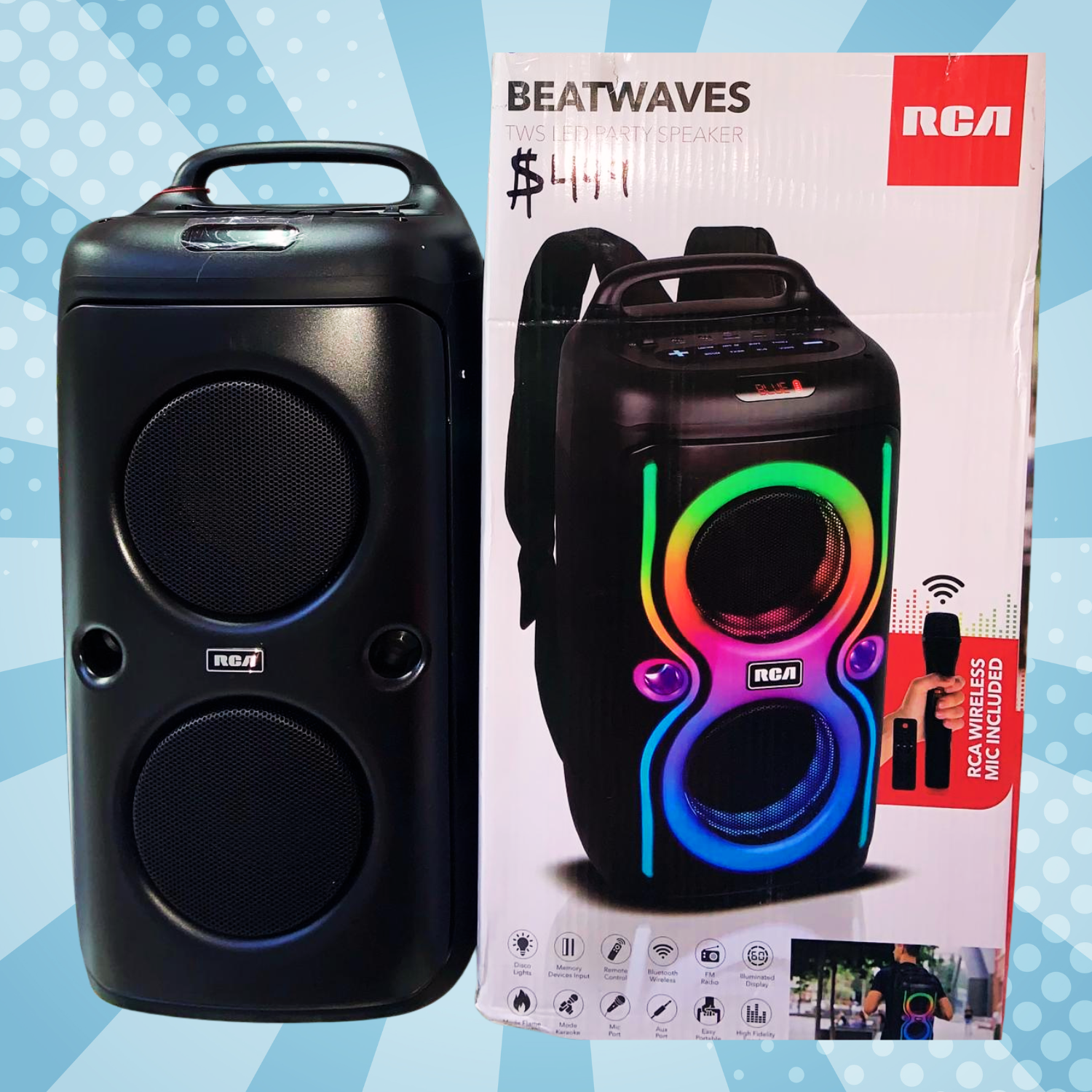 RCA BeatWaves Bluetooth Speaker with Wireless Mic