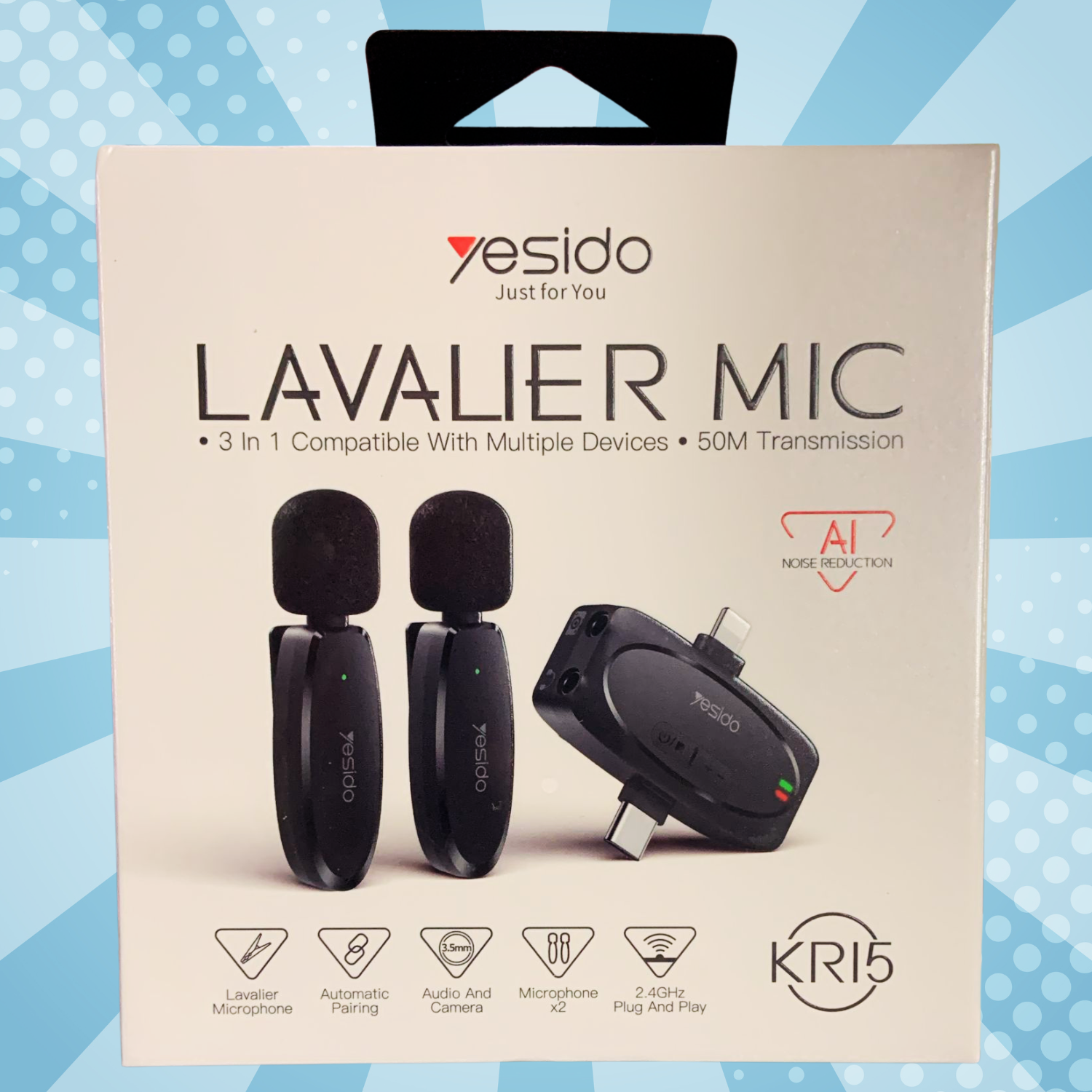 Yesido Lavalier Mic - 3-in-1 Wireless